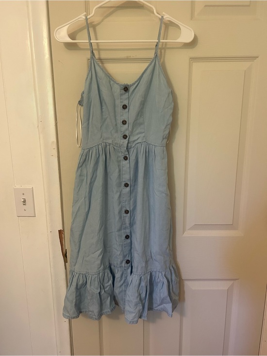 Love Tree Dresses & Skirts - Love Tree Light Blue Button-Front Sundress with Ruffle Hem